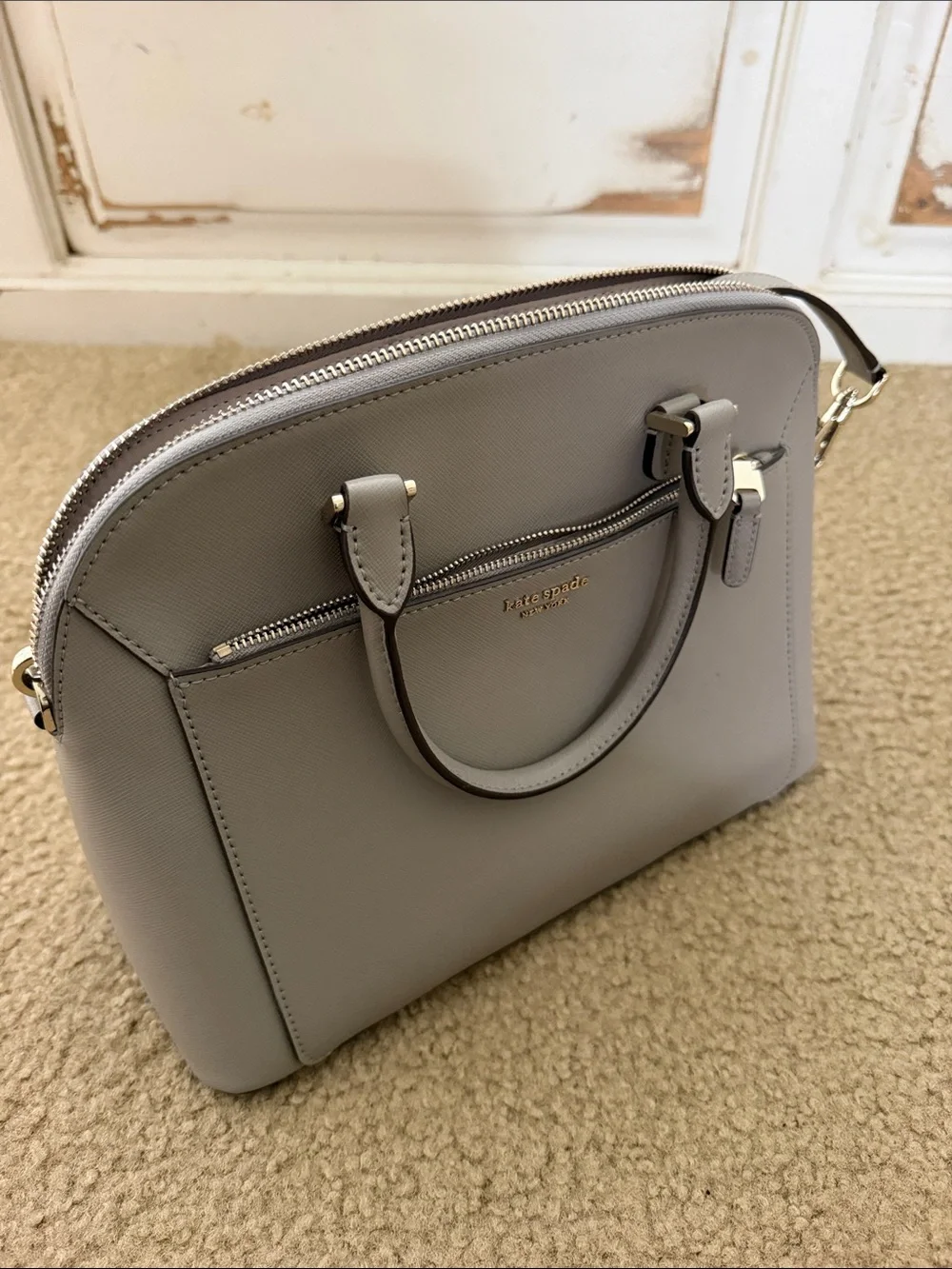 kate spade Gray Dome Satchel with Gold Hardware